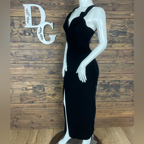 Jessica McClintock | Gunne Sax Velvet Black Maci Dress Wire Structured Bust Slit - Picture 2 of 8